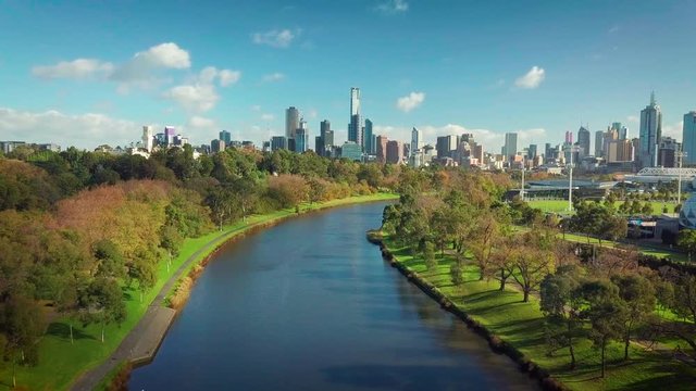 Melbourne City Aerial View Near Yarra River