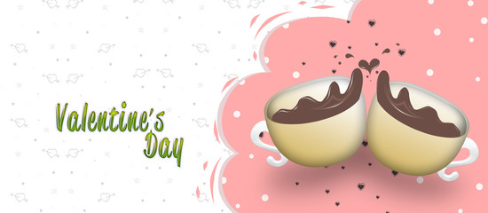 Valentine's day greeting card design with couple of cups. illustration