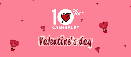 Couple hugging in a heart shaped balloon on the sky, illustration of love and valentine day, 10% Discount Offer