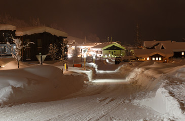 Night view of Werfenweng in the Austria, a major tourist resort popular for snow sports and alpine...