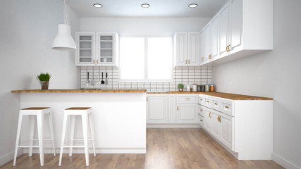 Modern kitchen interior with furniture.3d rendering