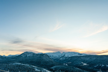 Obraz na płótnie Canvas Snow covered trees on mountain in winter, Mount Washington, Strathcona Provincial Park, British Columbia, Canada