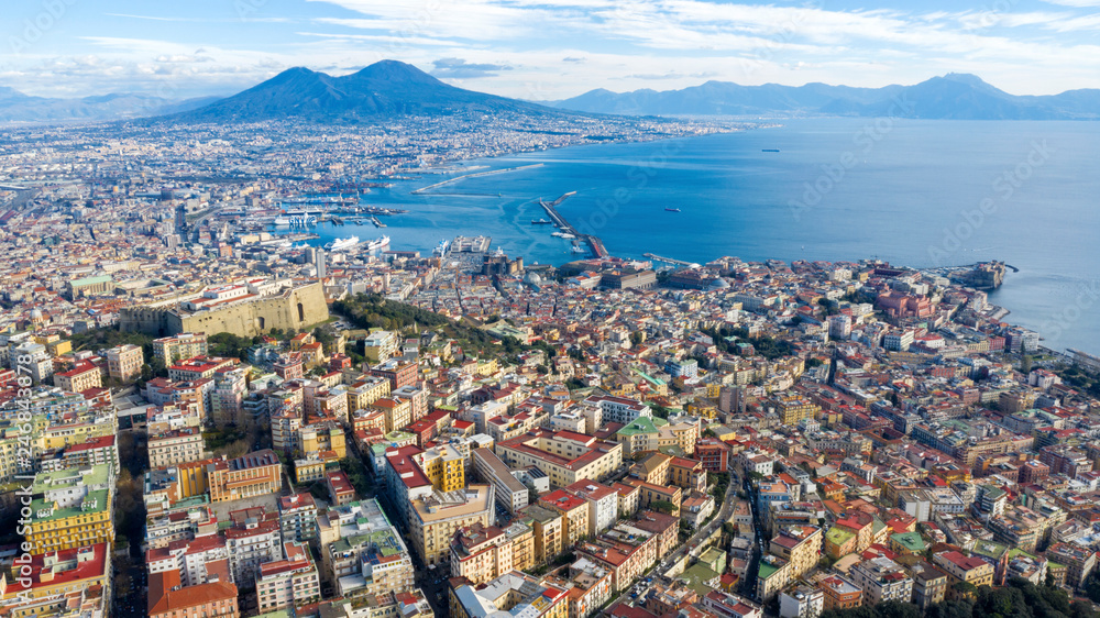 Wall mural aerial view of naples from the vomero district. you can see castel sant'elmo in the foreground while