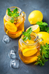 Lemon mint iced tea cocktail refreshing drink for summer days