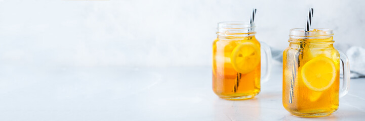 Lemon mint iced tea cocktail refreshing drink for summer days
