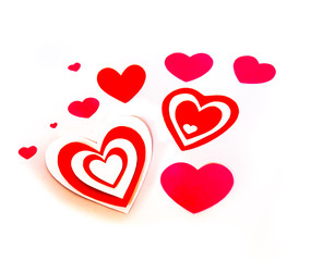 Red hearts on white background