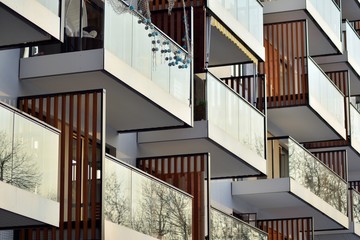 Abstract fragment of contemporary architecture, walls made of glass and concrete.