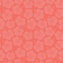 Subtle floral background Coral Hibiscus flowers seamless vector pattern. Trend color. Feminine backdrop. For textile fabric, wallpaper, covers surface, wrap, scrapbooking, home decor page fill.