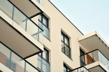 Abstract fragment of contemporary architecture, walls made of glass and concrete.