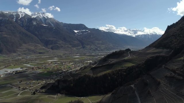 Flying over walliser vineyard - Aerial 4K - 4x speed