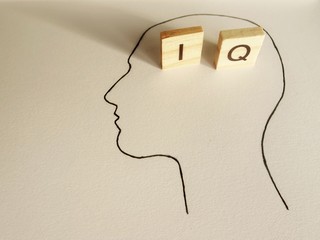Head silhouette with IQ letters and its shadow