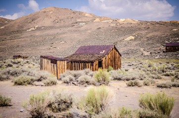 Buildings in the abandoned ghost town of Bodie California. Bodie was a busy, high elevation gold...