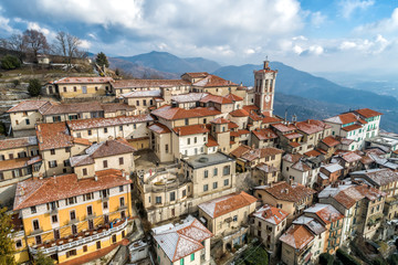 Fototapeta premium Aerial view of the Sacro Monte of Varese, is a sacred mount is a historic pilgrimage site and Unesco World Heritage, Varese, Lombardy, Italy