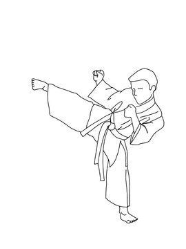 karate kid kicking, black line art clip art preview