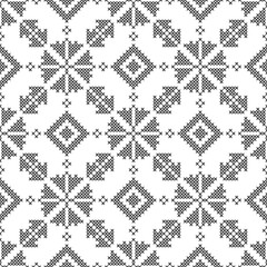 Cross stitch, seamless decorative pattern. Embroidery and knitting. Abstract geometric background. Ethnic ornaments.