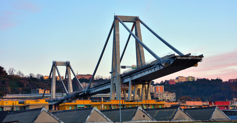 Morandi bridge remains of the east side Genoa Italy	