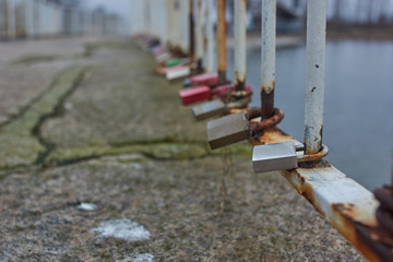 Long row of love locks