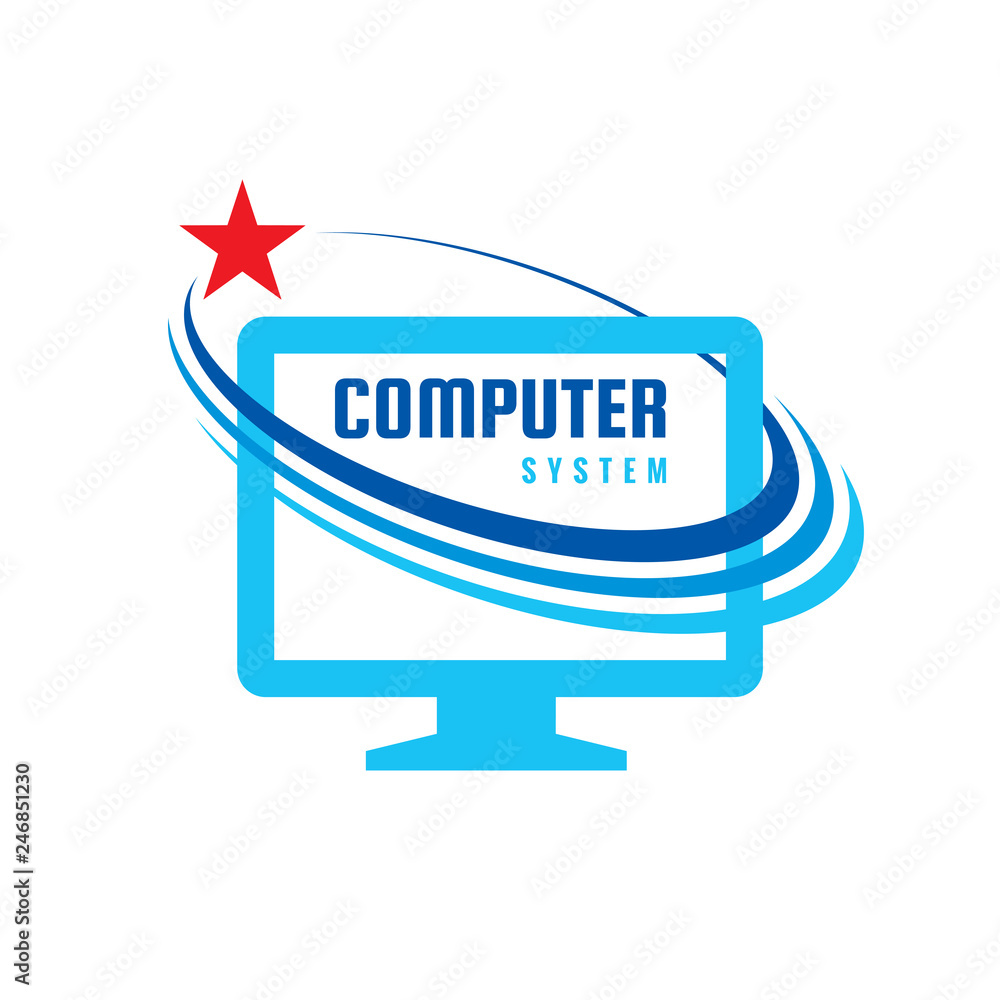 Poster computer system - concept business logo template vector illustration. abstract internet network onli