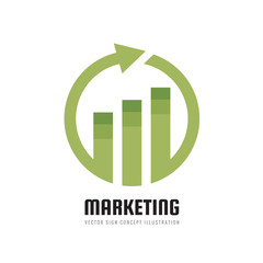 Business finance logo template - vector concept illustration. Economic infographic sign. Arrows and infograph bar. Growth graphic symbol. Investment icon. Design element