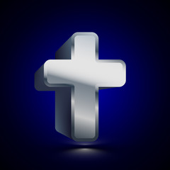 3D stylized Cross icon. Silver vector icon. Isolated symbol illustration on dark background.