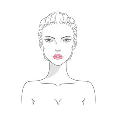 Vector illustration of a beautiful young nude woman with short haircut, isolated on white background. Fashion model sketch
