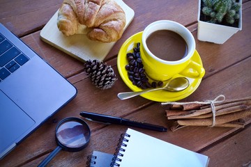 cup of coffee and book on table