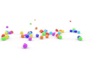 Colorful balloons fly to the floor. Isolated white background