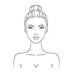 Vector illustration of a beautiful young nude woman, isolated on white background. Fashion model sketch
