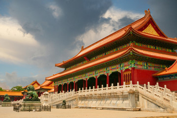 Bronze lions in front of the Hall of Supreme Harmony in Beijing Forbidden City