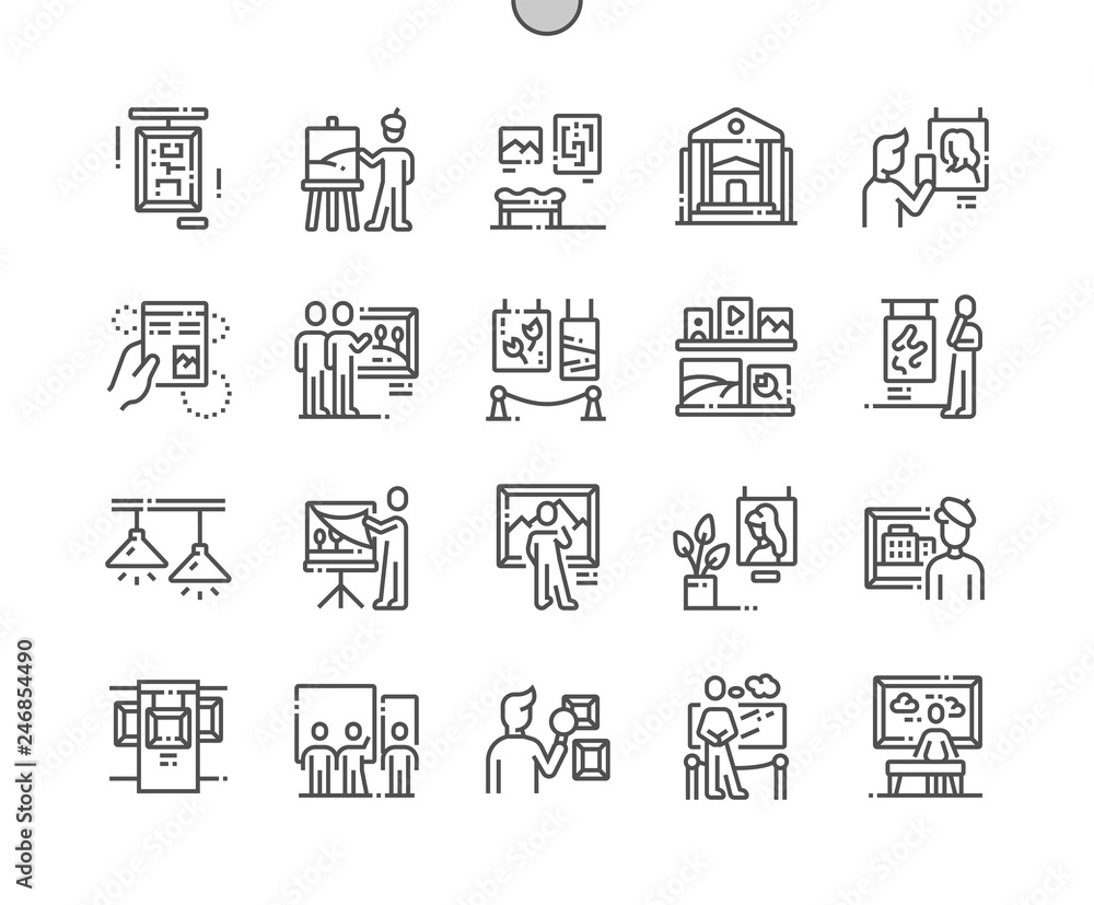 Poster painting exhibition well-crafted pixel perfect vector thin line icons 30 2x grid for web graphics an