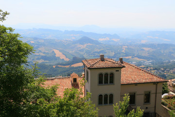 Scenic view to San Marino city from height, Italy.
