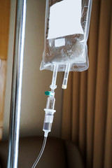 IV tube and bag saline solution, hospital