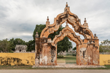 Main entrance of the abandoned Hacienda Yaxcopoil near Merida, Mexico. This site was once a hemp or...