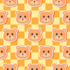 Seamless pattern created by cute doodle bears set in orange background