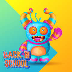 Cute Cartoon Monster Waving Hello - Vector