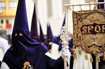 Nazarenes of the brotherhood of the Our Lady of Hope (Esperanza) of Triana. Procession of Holy Week...