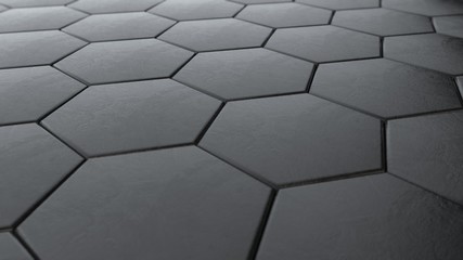 3D illustration of dark hexagons background, abstraction of order, structure and mathematical rigor. 3D rendering