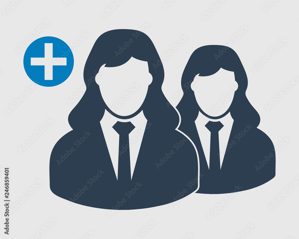 Poster increase or add users icon. female symbol on gray background. flat style vector eps.