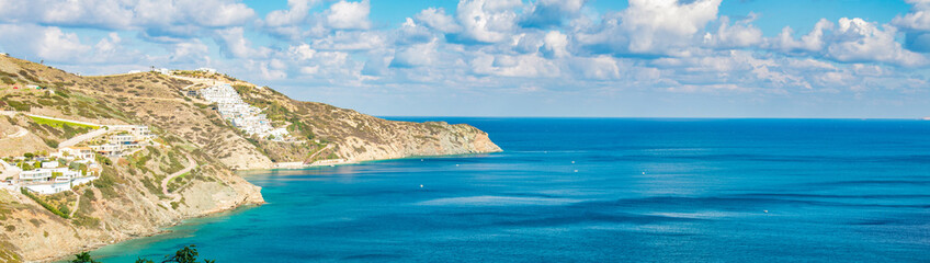 Beautiful Panorama with turquoise sea. View of Theseus Beach, Ammoudi, Crete, Greece.