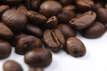Close up of Coffee beans on white background