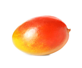 Delicious ripe mango on white background. Tropical fruit