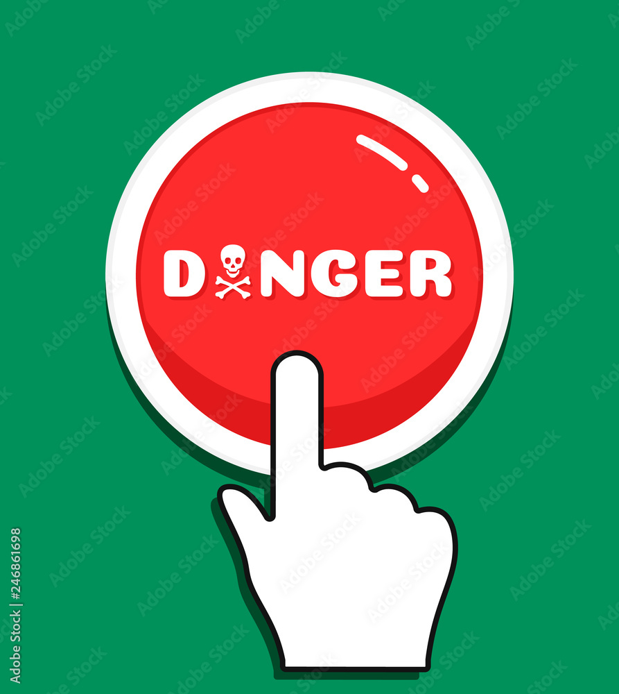 Fototapete hand mouse cursor clicks the round danger button. hand icon pointer. illustration for graphic and we
