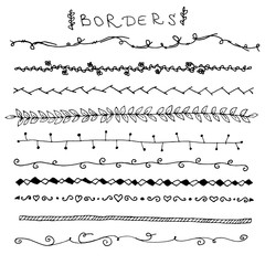 Fototapeta premium Hand Drawn Vintage Borders and Frames for your Design. Floral Decorative Elements. Label for Notebook. Line Border Set, Design Element, Beautiful Ornaments