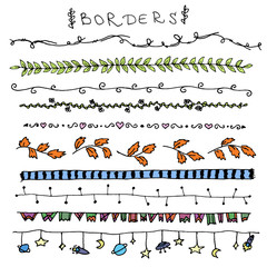 Hand Drawn Vintage Borders and Frames for your Design. Floral Decorative Elements. Label for Notebook. Line Border Set, Design Element, Beautiful Ornaments