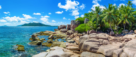 Seychelles small island panoramic view near to Praslin island