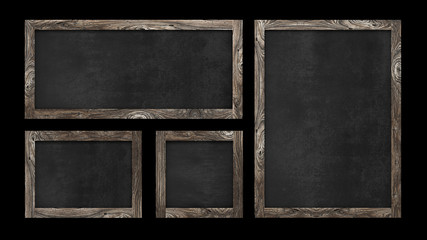 Wood Blackboard Old Frame Sign Collection Set Isolated Black Background