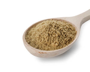 Spoon of pumpkin seed flour isolated on white