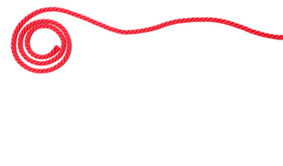 Spiral made of red rope on white background, top view with space for text