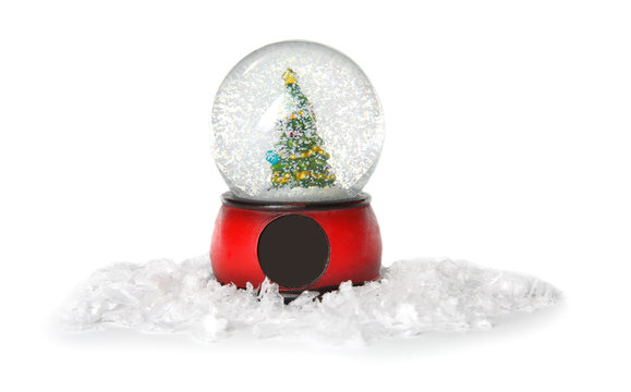 Snow Globe With Christmas Tree Isolated On White