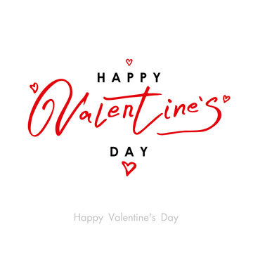 Happy Valentines Day. Valentines Day greeting card template with typography red and black text happy valentine`s day and red hearts. Vector illustration